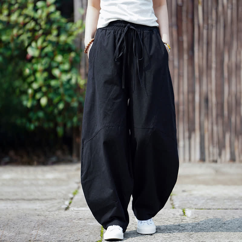 Buddha Stones Pantalones cortos de algodón liso con cordón ajustable para hombre, estilo harem, con bolsillo. - image 18