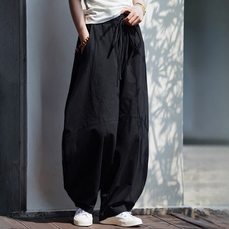 Buddha Stones Pantalones cortos de algodón liso con cordón ajustable para hombre, estilo harem, con bolsillo. - image 14