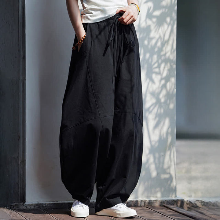 Buddha Stones Pantalones cortos de algodón liso con cordón ajustable para hombre, estilo harem, con bolsillo. - image 14