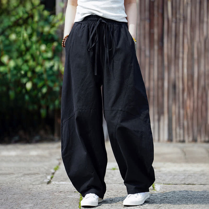 Buddha Stones Pantalones cortos de algodón liso con cordón ajustable para hombre, estilo harem, con bolsillo. - image 20