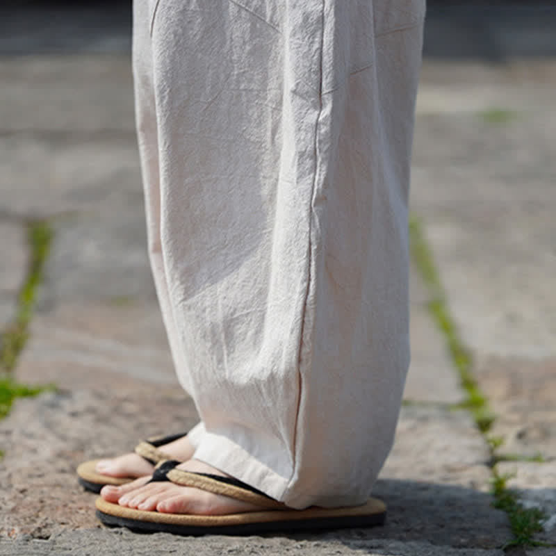 Buddha Stones Pantalones cortos de algodón liso con cordón ajustable para hombre, estilo harem, con bolsillo. - image 33