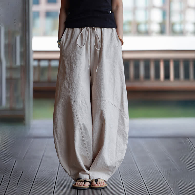 Buddha Stones Pantalones cortos de algodón liso con cordón ajustable para hombre, estilo harem, con bolsillo. - image 26