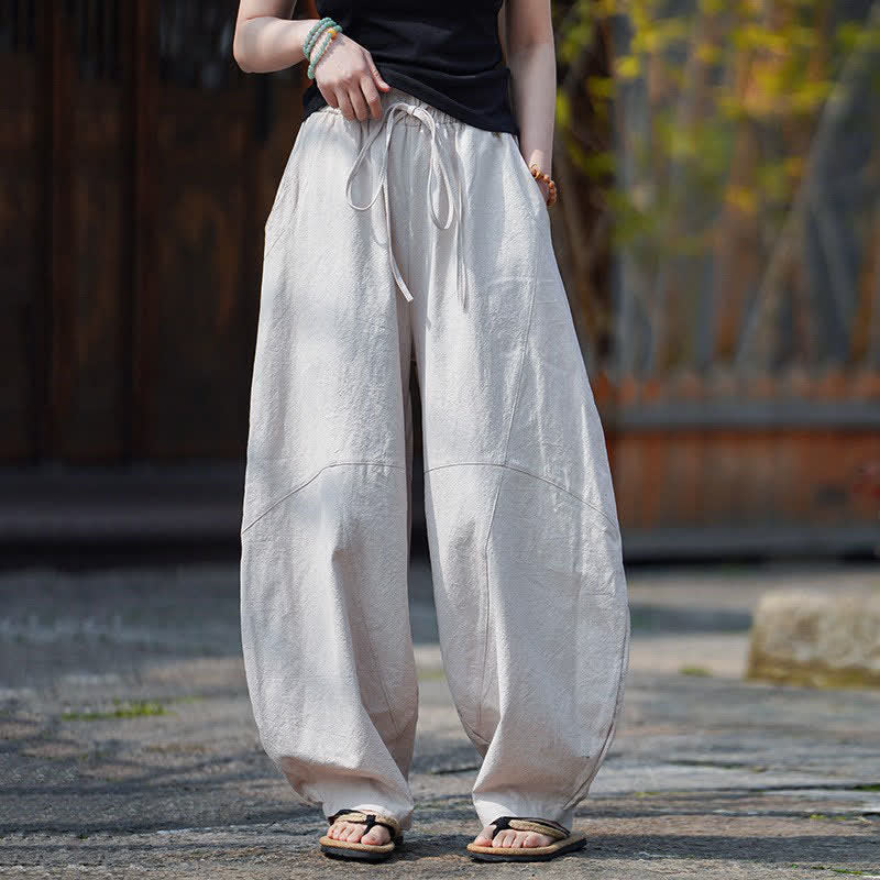 Buddha Stones Pantalones cortos de algodón liso con cordón ajustable para hombre, estilo harem, con bolsillo. - image 27