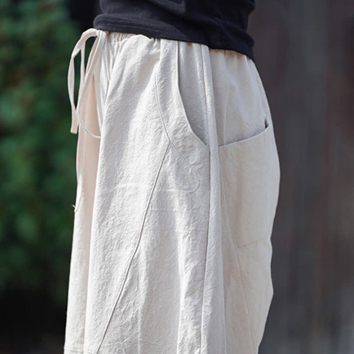 Buddha Stones Pantalones cortos de algodón liso con cordón ajustable para hombre, estilo harem, con bolsillo. - image 31