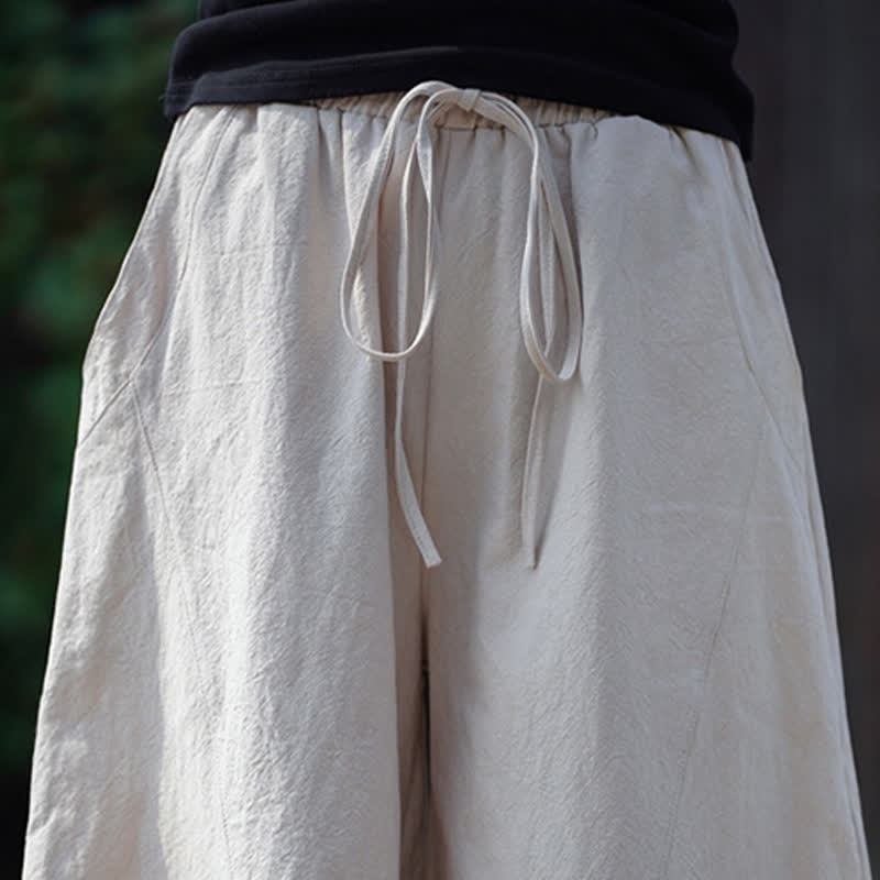 Buddha Stones Pantalones cortos de algodón liso con cordón ajustable para hombre, estilo harem, con bolsillo. - image 30