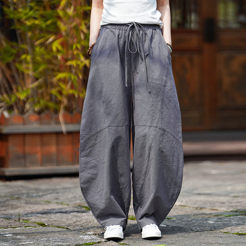 Buddha Stones Pantalones cortos de algodón liso con cordón ajustable para hombre, estilo harem, con bolsillo. - image 5