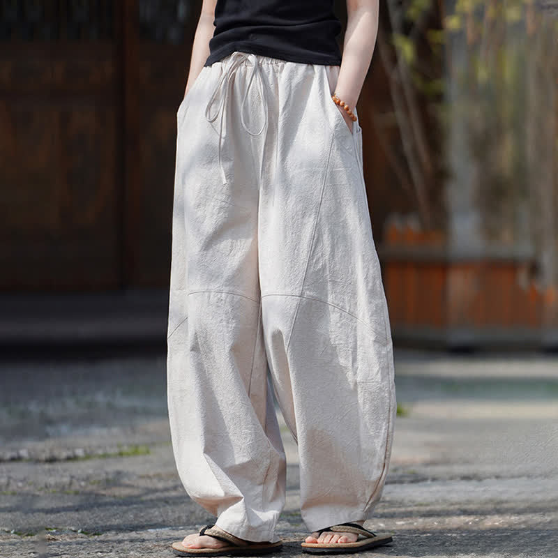 Buddha Stones Pantalones cortos de algodón liso con cordón ajustable para hombre, estilo harem, con bolsillo. - image 28
