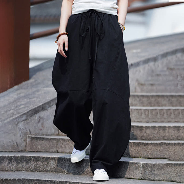 Buddha Stones Pantalones cortos de algodón liso con cordón ajustable para hombre, estilo harem, con bolsillo. - image 17