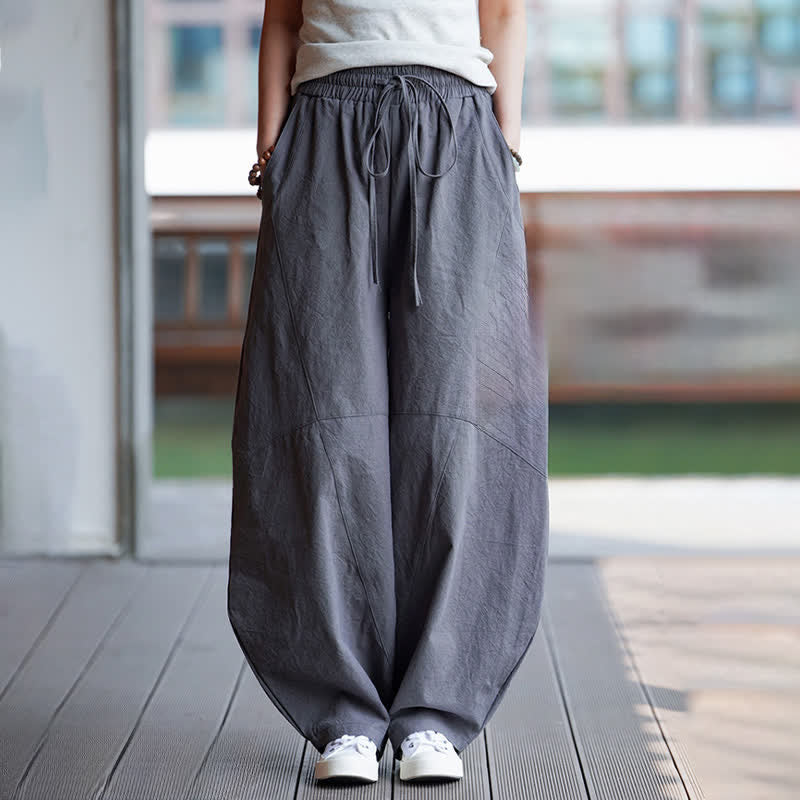 Buddha Stones Pantalones cortos de algodón liso con cordón ajustable para hombre, estilo harem, con bolsillo. - image 6