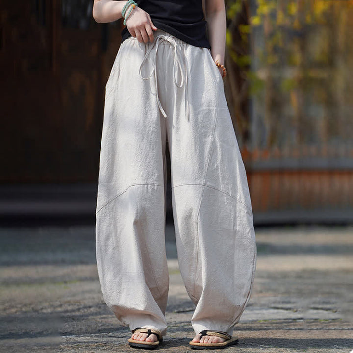 Buddha Stones Pantalones cortos de algodón liso con cordón ajustable para hombre, estilo harem, con bolsillo. - image 29