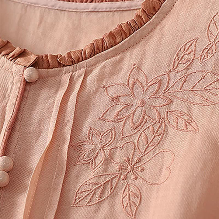 Buddha Stones Camisa de manga larga para mujer, estilo casual elegante, con bordado floral y hojas, ideal para primavera y verano. - image 4