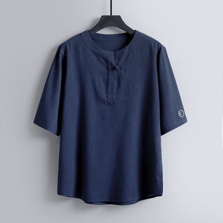 Buddha Stones Camisas de manga corta para hombre de estilo casual con cuello redondo y diseño Pankou, estilo Tang, ideales para el verano. - Azul acero - US/UK/AU54, EU64 (9XL) - image 9