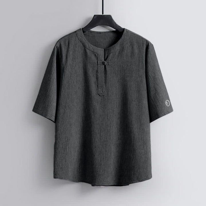 Buddha Stones Camisas de manga corta para hombre de estilo casual con cuello redondo y diseño Pankou, estilo Tang, ideales para el verano. - Gris pizarra claro - US/UK/AU54, EU64 (9XL) - image 8