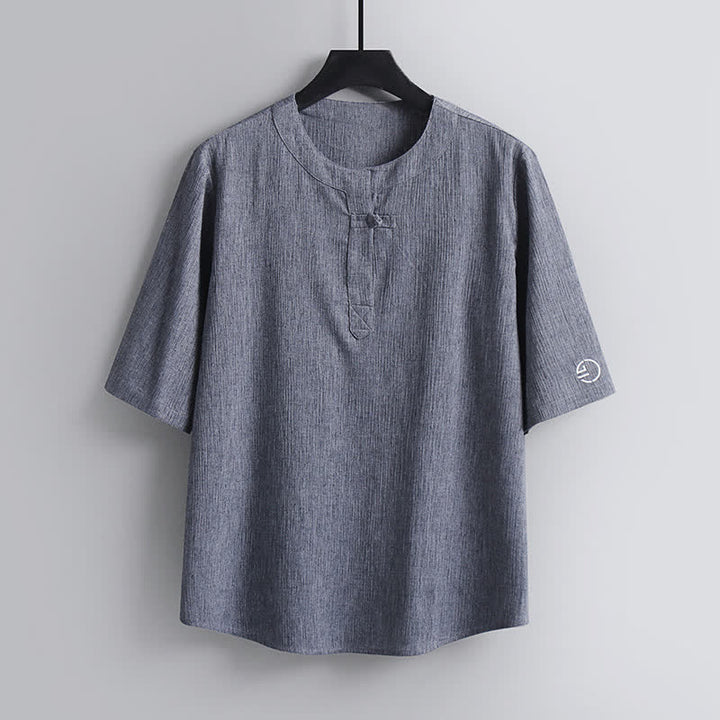 Buddha Stones Camisas de manga corta para hombre de estilo casual con cuello redondo y diseño Pankou, estilo Tang, ideales para el verano. - Gris claro - US/UK/AU54, EU64 (9XL) - image 10