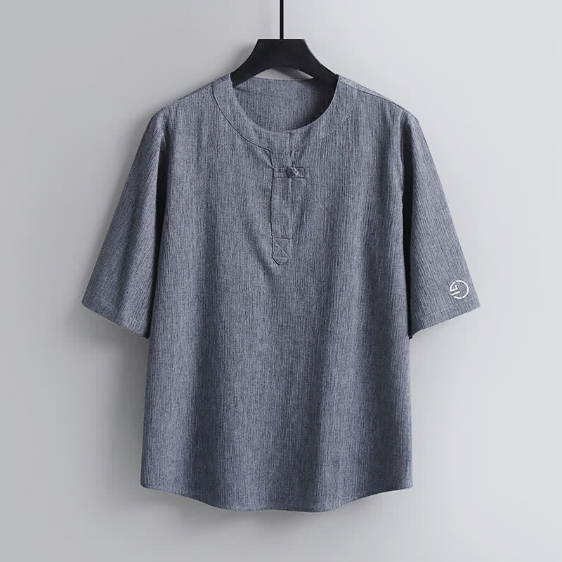 Buddha Stones Camisas de manga corta para hombre de estilo casual con cuello redondo y diseño Pankou, estilo Tang, ideales para el verano. - Gris claro - US/UK/AU54, EU64 (9XL) - image 10