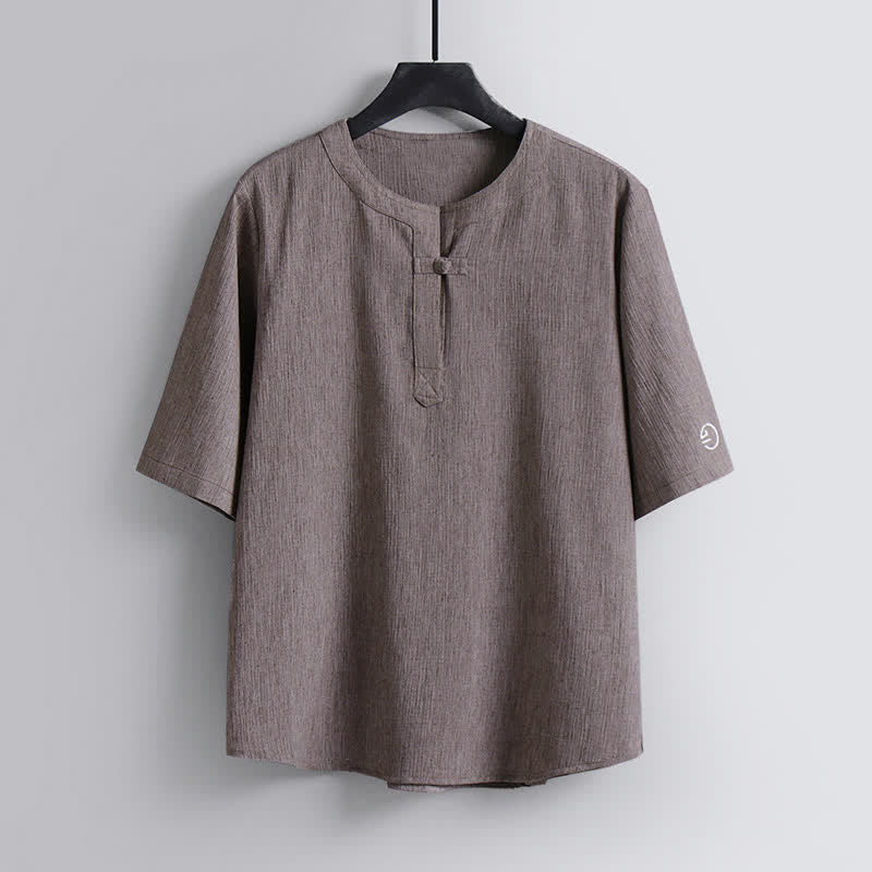 Buddha Stones Camisas de manga corta para hombre de estilo casual con cuello redondo y diseño Pankou, estilo Tang, ideales para el verano. - Broncearse - US/UK/AU54, EU64 (9XL) - image 0