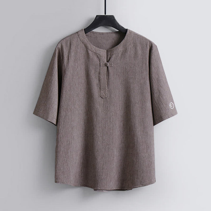 Buddha Stones Camisas de manga corta para hombre de estilo casual con cuello redondo y diseño Pankou, estilo Tang, ideales para el verano. - Broncearse - US/UK/AU54, EU64 (9XL) - image 0