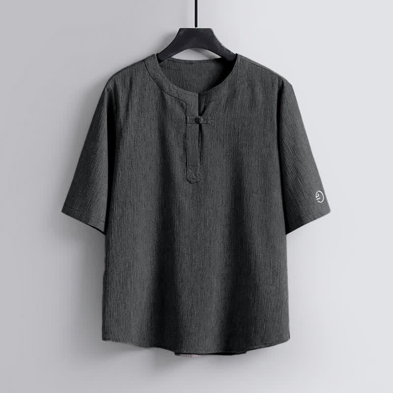 Buddha Stones Camisas de manga corta para hombre de estilo casual con cuello redondo y diseño Pankou, estilo Tang, ideales para el verano. - Gris pizarra claro - US/UK/AU54, EU64 (9XL) - image 8