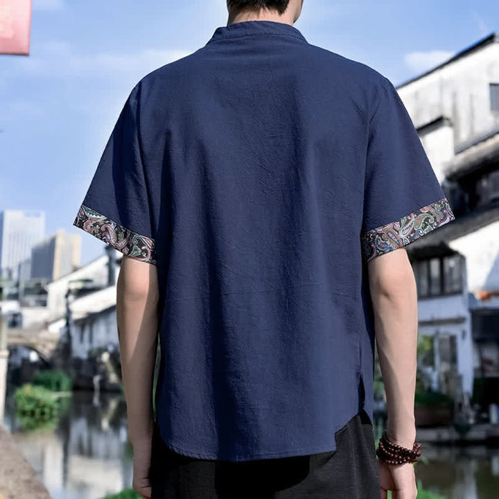 Buddha Stones Camisas de manga corta para hombre estilo Tang, informales, con bordado de botones de rana, ideales para el verano. - image 16