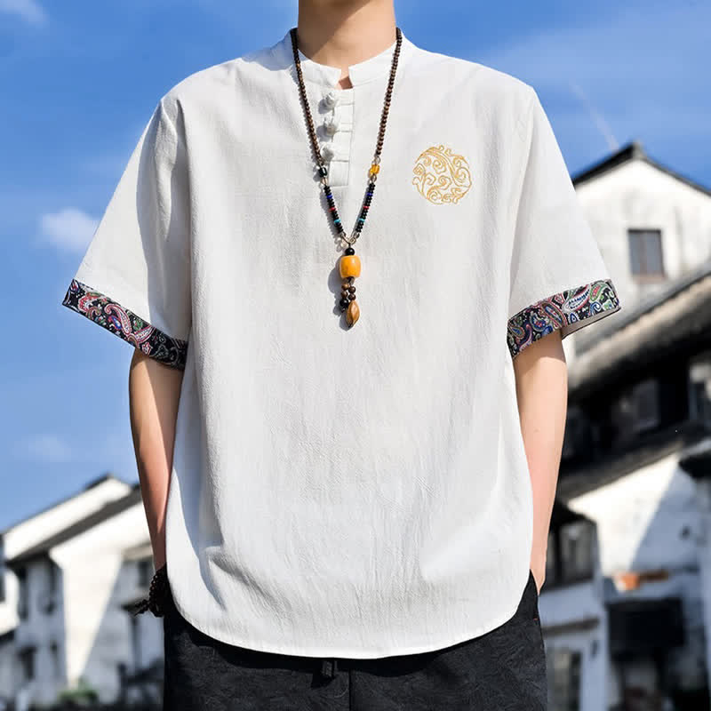 Buddha Stones Camisas de manga corta para hombre estilo Tang, informales, con bordado de botones de rana, ideales para el verano. - image 33