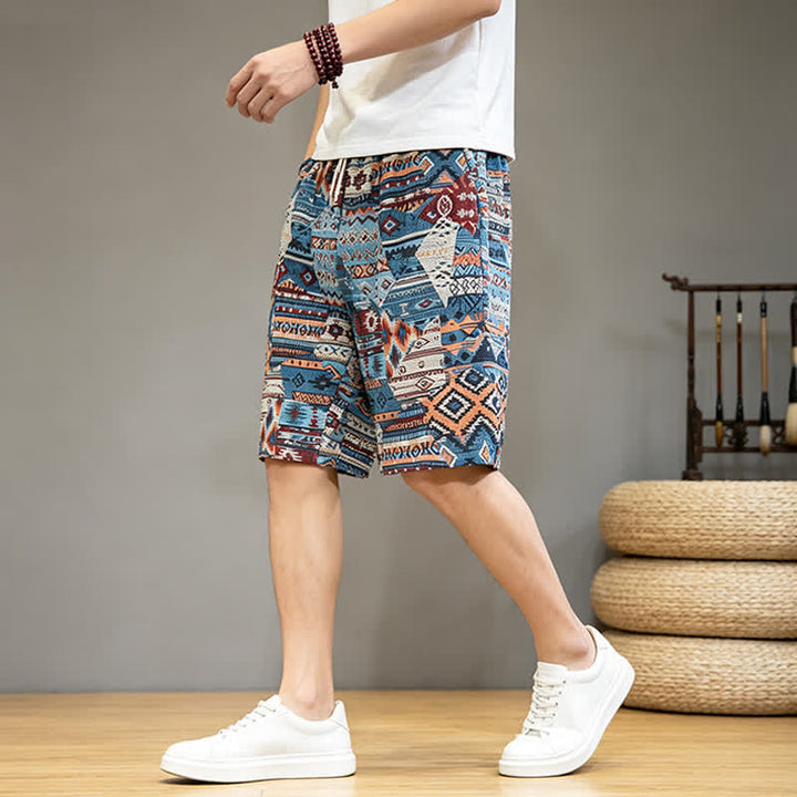 Pantalones cortos de hombre con estampado geométrico, estilo bohemio, con cordón ajustable y bolsillos, estampado Buddha Stones, ideales para el verano. - image 1