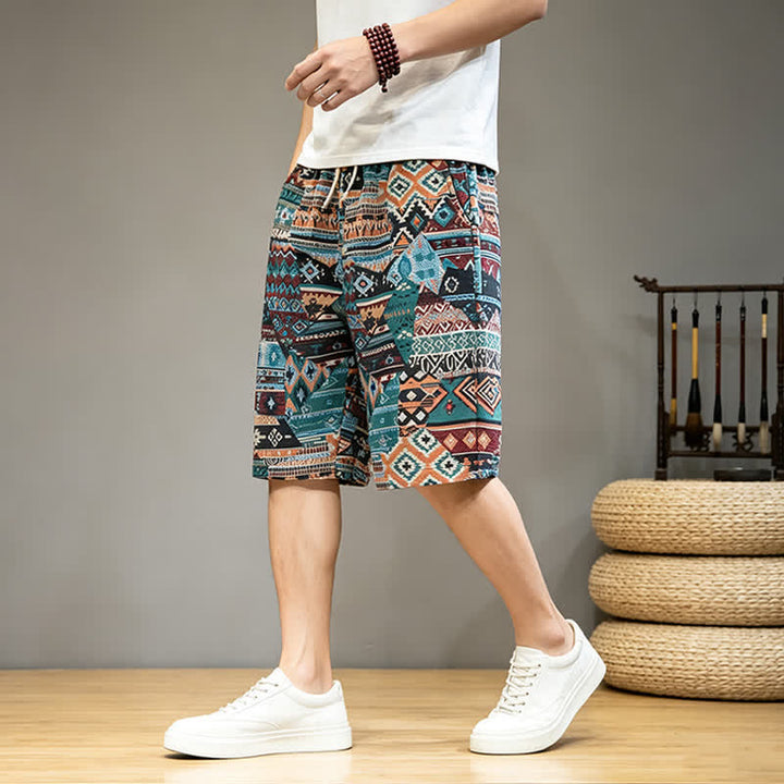 Pantalones cortos de hombre con estampado geométrico, estilo bohemio, con cordón ajustable y bolsillos, estampado Buddha Stones, ideales para el verano. - image 12