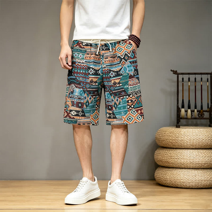 Pantalones cortos de hombre con estampado geométrico, estilo bohemio, con cordón ajustable y bolsillos, estampado Buddha Stones, ideales para el verano. - cian oscuro - US/UK/AU46, EU56 (5XL) - image 11
