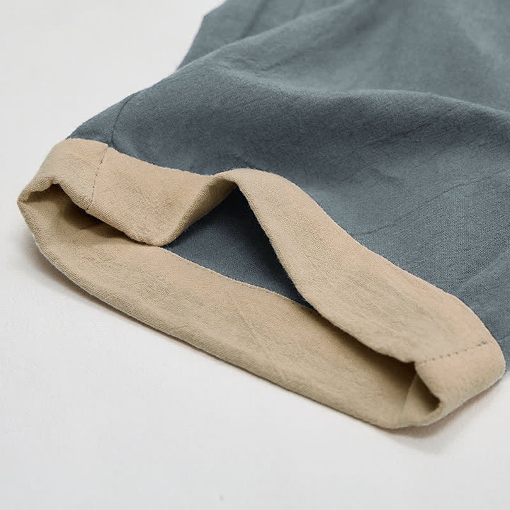 Buddha Stones Pantalones de mujer de algodón y lino con cintura elástica y bolsillos, con ribete de contraste minimalista. - image 3