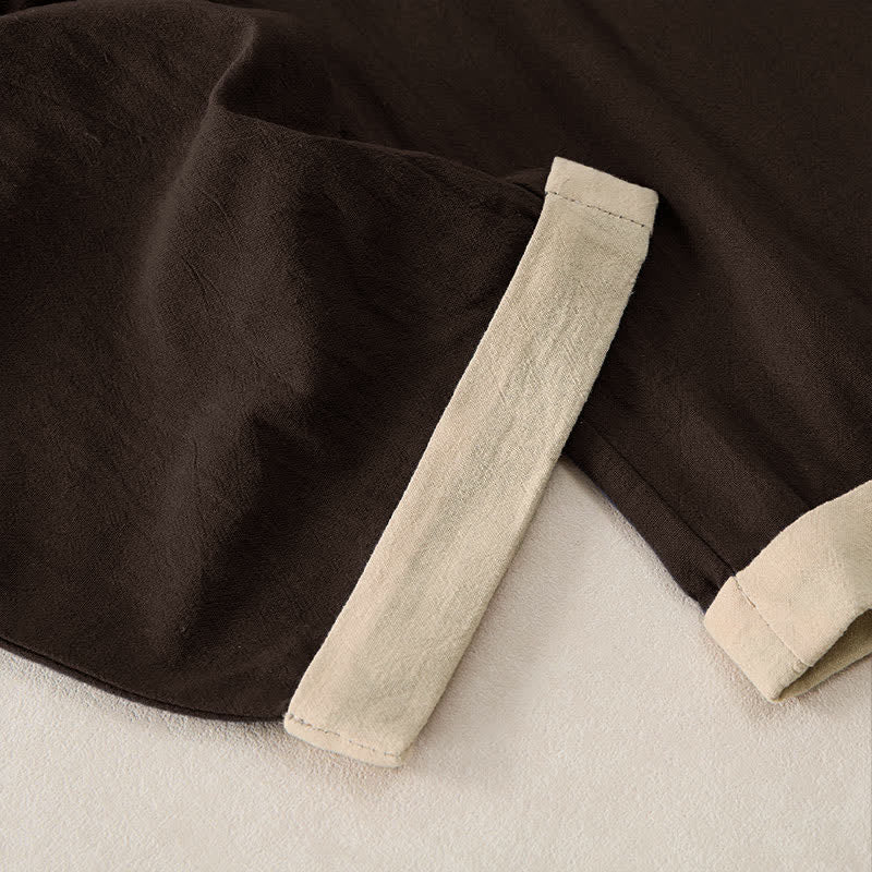 Buddha Stones Pantalones de mujer de algodón y lino con cintura elástica y bolsillos, con ribete de contraste minimalista. - image 14