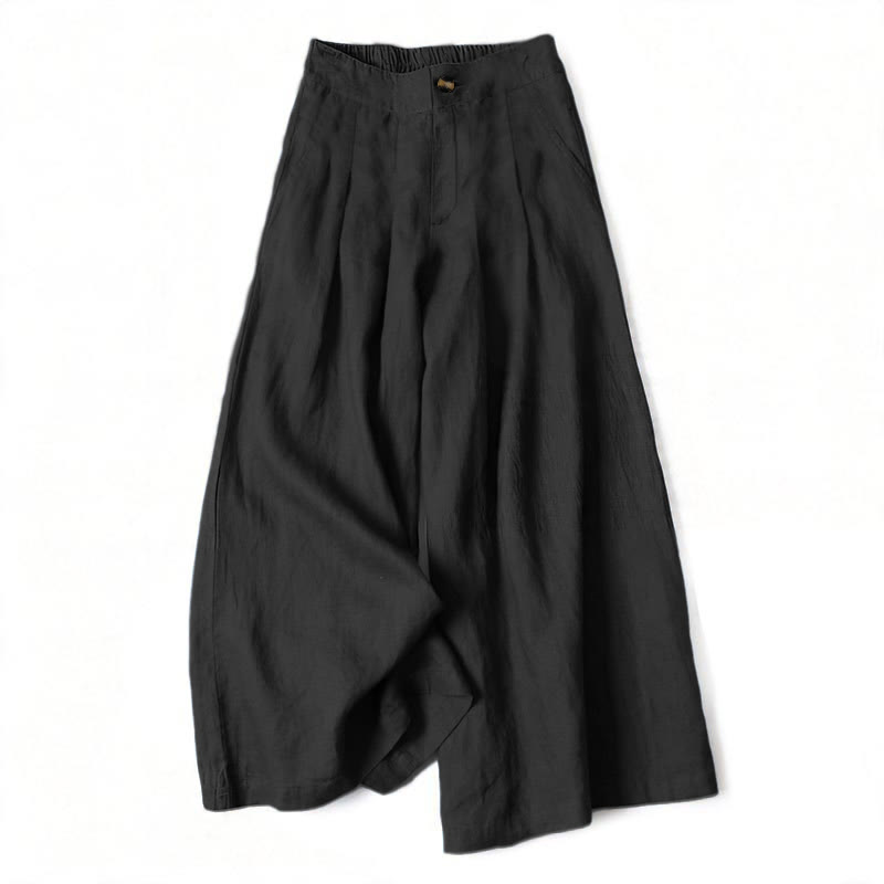 Buddha Stones Pantalones largos de verano elegantes de algodón y lino con cintura elástica, cierre de botón y cremallera, pernera ancha y bolsillos. - Negro - US16，UK/AU20，EU48 (3XL) - image 10