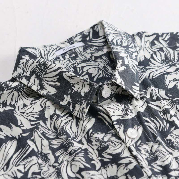 Buddha Stones Camisa de manga corta para hombre, estilo casual de verano, con botones, estampado floral de girasoles y bolsillo de parche. - image 2