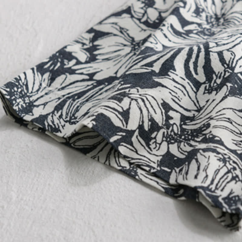 Buddha Stones Camisa de manga corta para hombre, estilo casual de verano, con botones, estampado floral de girasoles y bolsillo de parche. - image 5