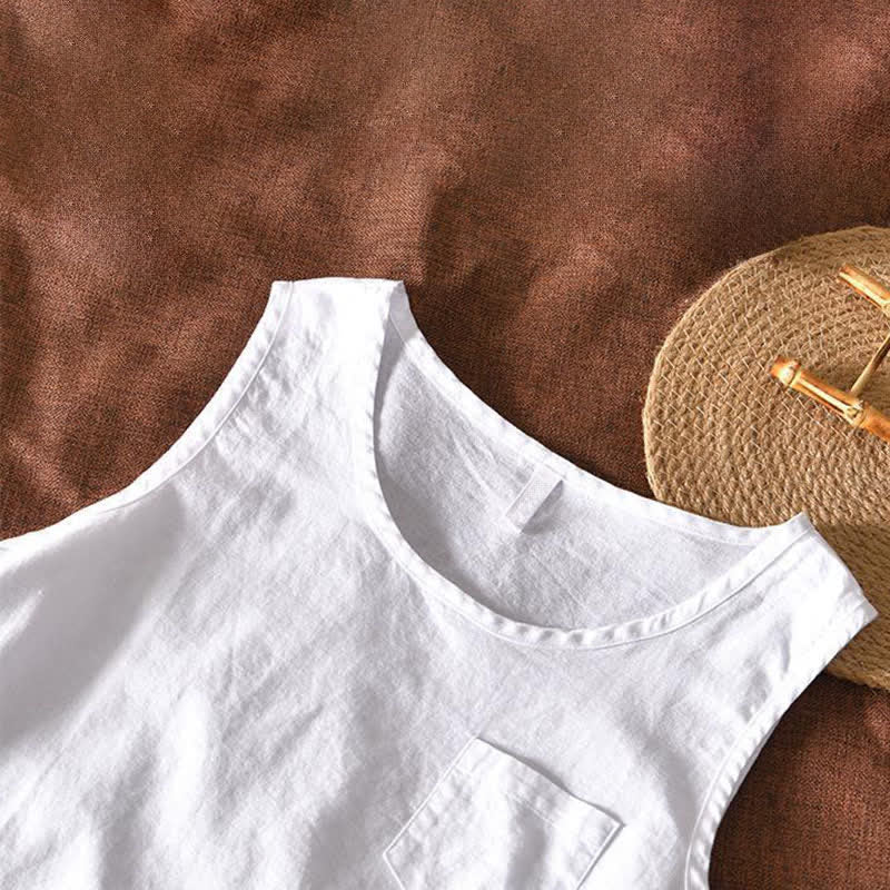 Buddha Stones Camiseta sin mangas minimalista de verano para hombre con bolsillo de parche. - image 10