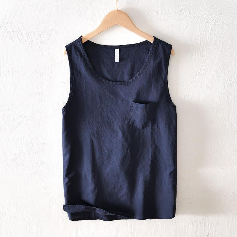 Buddha Stones Camiseta sin mangas minimalista de verano para hombre con bolsillo de parche. - Azul medianoche - US/UK/AU42, EU52 (3XL) - image 0