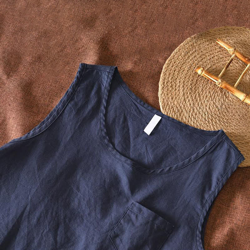 Buddha Stones Camiseta sin mangas minimalista de verano para hombre con bolsillo de parche. - image 1