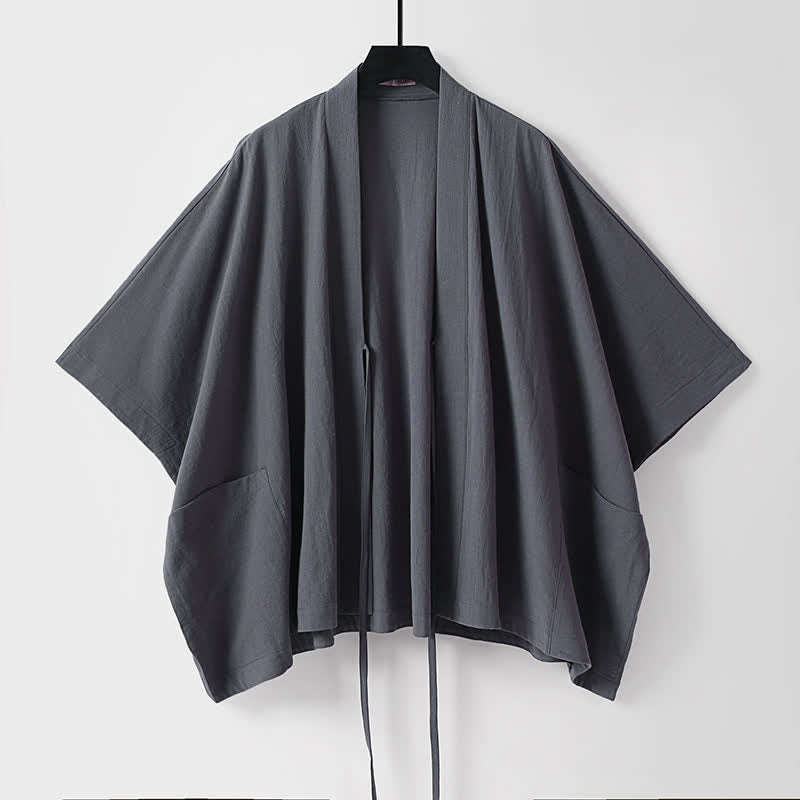Buddha Stones Kimono de verano minimalista para hombre, con cordón ajustable, manga corta y bolsillos. - image 1