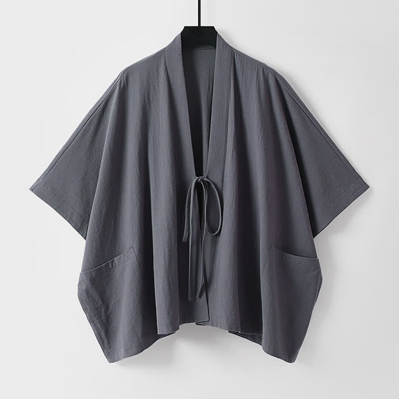 Buddha Stones Kimono de verano minimalista para hombre, con cordón ajustable, manga corta y bolsillos. - Gris oscuro - US/UK/AU40, EU50 (L) - image 0