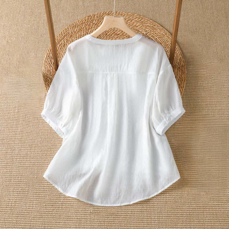 Buddha Stones Camisetas de manga corta para mujer, estilo casual de verano, sencillas, lisas, con cuello en V. - image 4