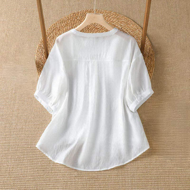 Buddha Stones Camisetas de manga corta para mujer, estilo casual de verano, sencillas, lisas, con cuello en V. - image 4