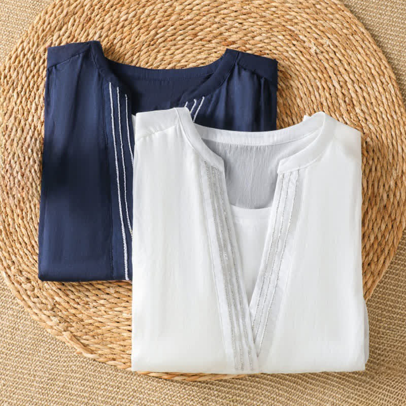 Buddha Stones Camisetas de manga corta para mujer, estilo casual de verano, sencillas, lisas, con cuello en V. - image 12