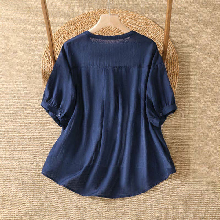Buddha Stones Camisetas de manga corta para mujer, estilo casual de verano, sencillas, lisas, con cuello en V. - image 1