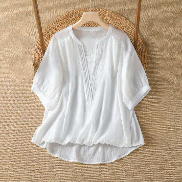 Buddha Stones Camisetas de manga corta para mujer, estilo casual de verano, sencillas, lisas, con cuello en V. - Blanco - US8-10, UK/AU12-14, EU40-42 (2XL) - image 3