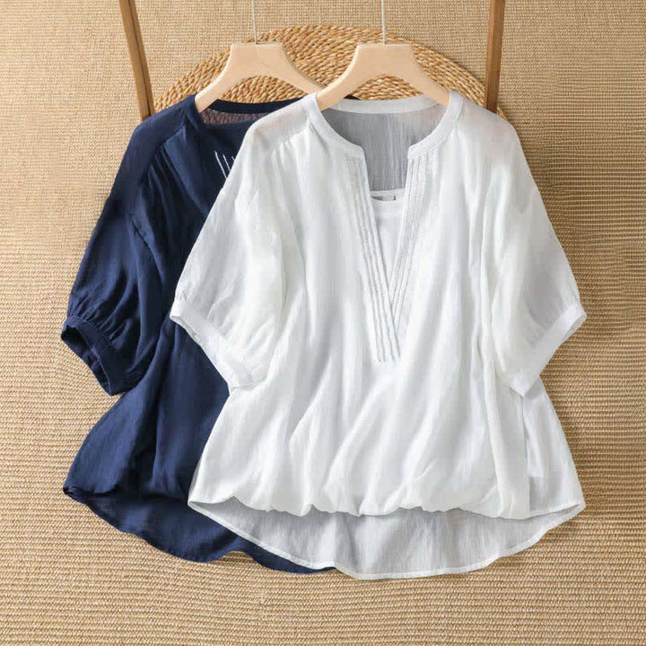 Buddha Stones Camisetas de manga corta para mujer, estilo casual de verano, sencillas, lisas, con cuello en V. - image 11