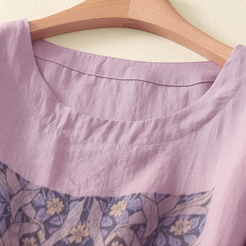 Buddha Stones Camisetas de manga corta para mujer, estilo casual veraniego vintage, con cordón ajustable y estampado abstracto de flores. - image 1