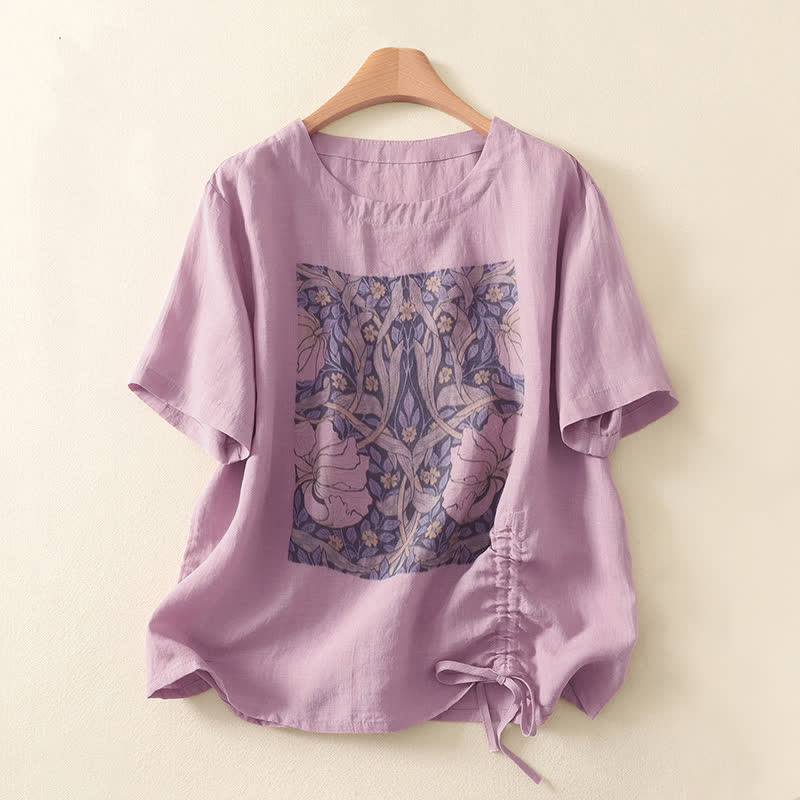 Buddha Stones Camisetas de manga corta para mujer, estilo casual veraniego vintage, con cordón ajustable y estampado abstracto de flores. - Ciruela - US8-10, UK/AU12-14, EU40-42 (2XL) - image 0
