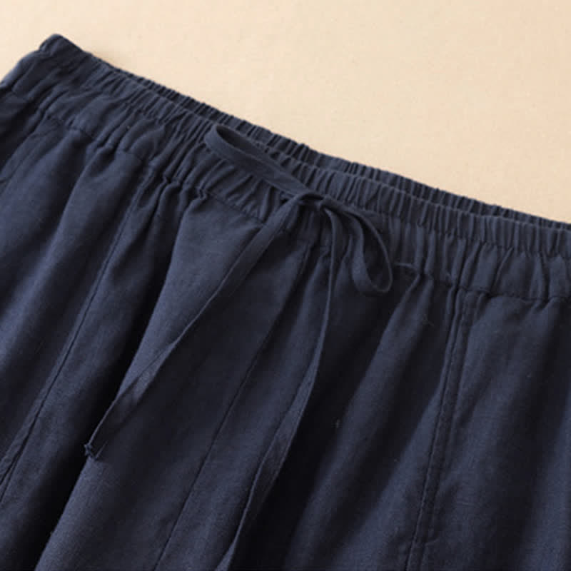 Buddha Stones Pantalones cortos casuales de verano con cordón ajustable, color liso y bajo con volantes, estilo harem para mujer con bolsillo. - image 1