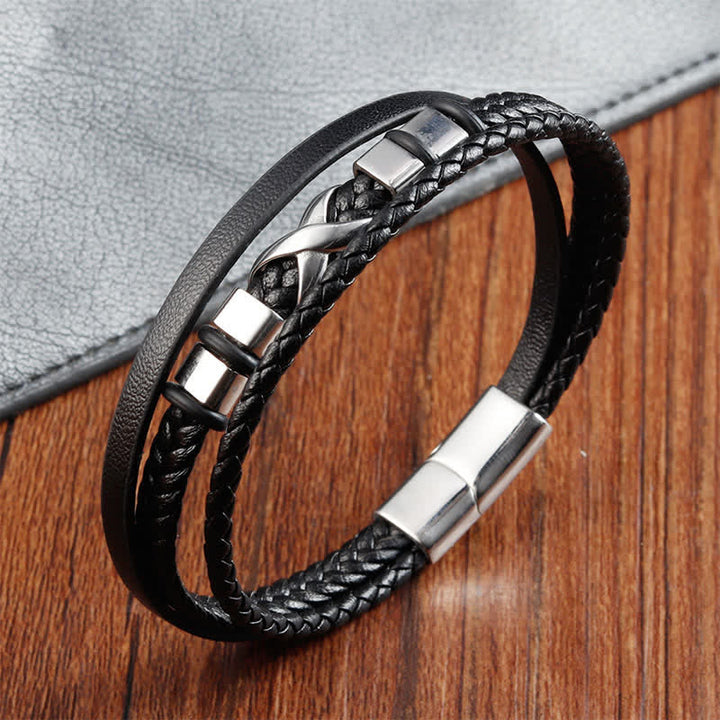 Buddha Stones Pulsera de hombre de acero de titanio trenzado de cuero negro para mayor resistencia - image 3