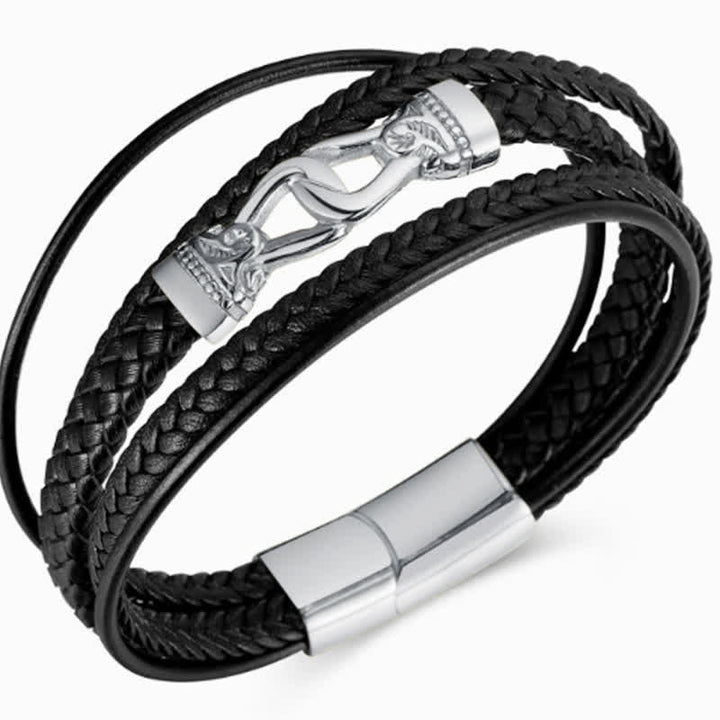 Buddha Stones Pulsera de doble vuelta de acero de titanio trenzado de cuero negro y gran durabilidad - image 7
