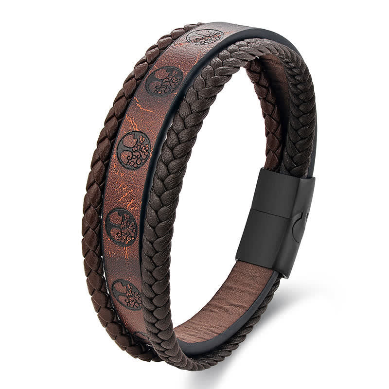 Buddha Stones Pulsera envolvente de conexión Árbol de la Vida de acero de titanio y cuero trenzado - image 1