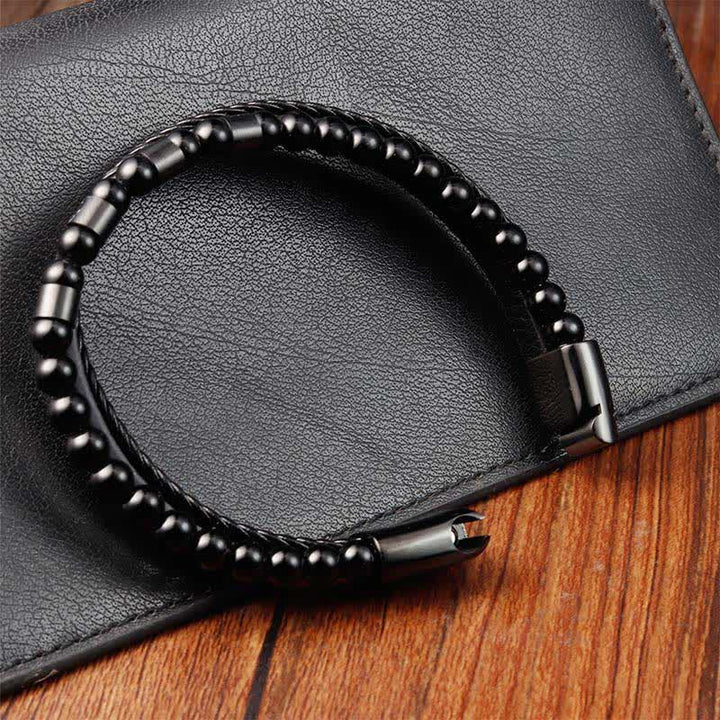 Buddha Stones Pulsera de cuero negro trenzada de doble capa para mayor resistencia - image 6